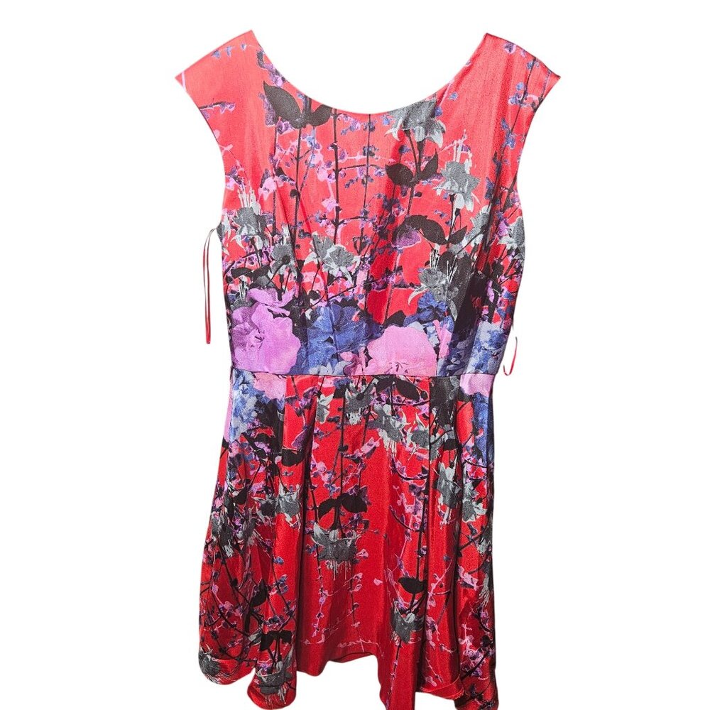 Julian Taylor Red & Floral Cap Sleeve Fit & Flare Dress With Back Zipper size 14